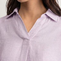 100% European Linen Boxy Popover Shirt - Lilac
