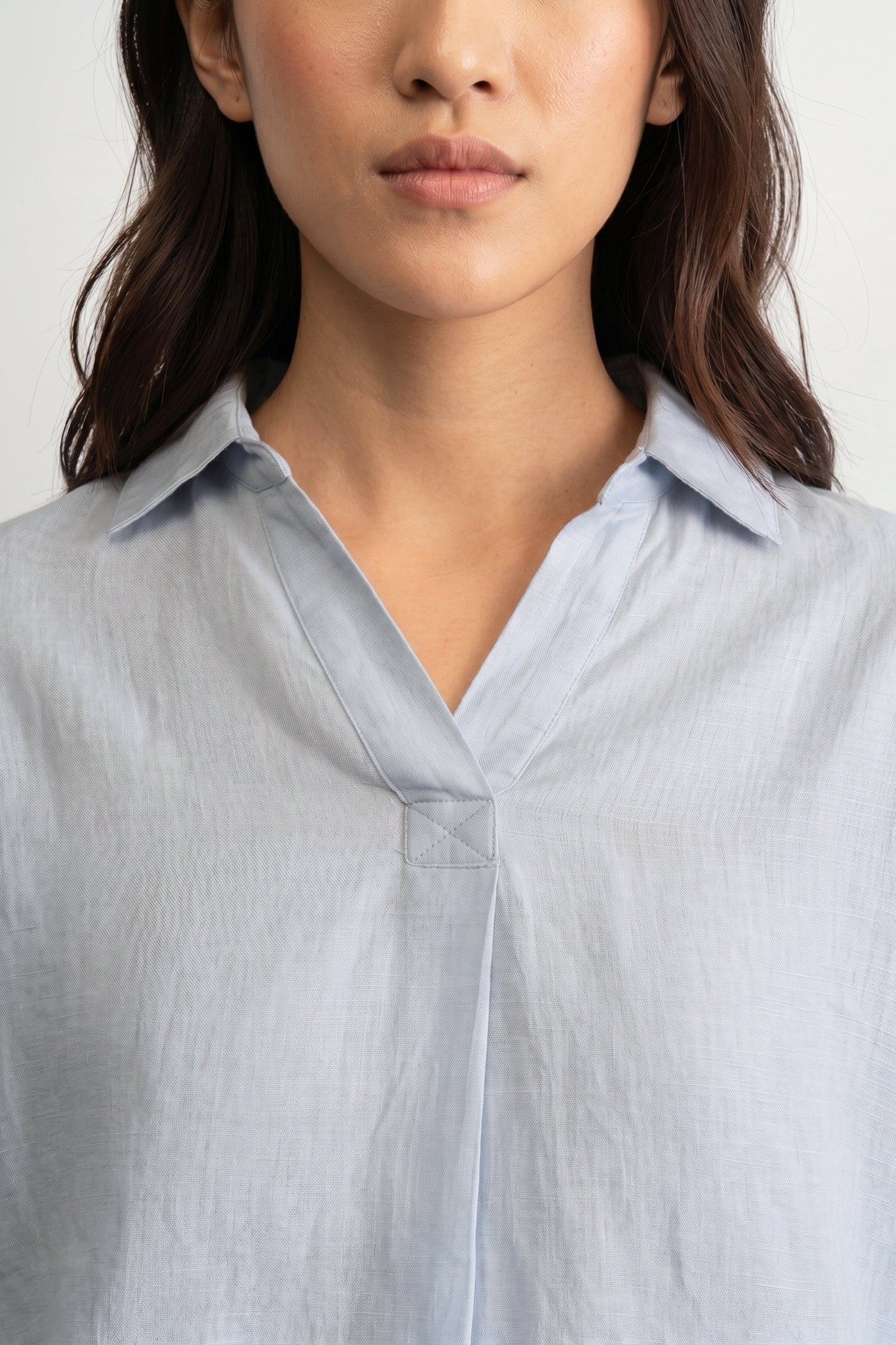100% European Linen Boxy Popover Shirt - Powder Blue