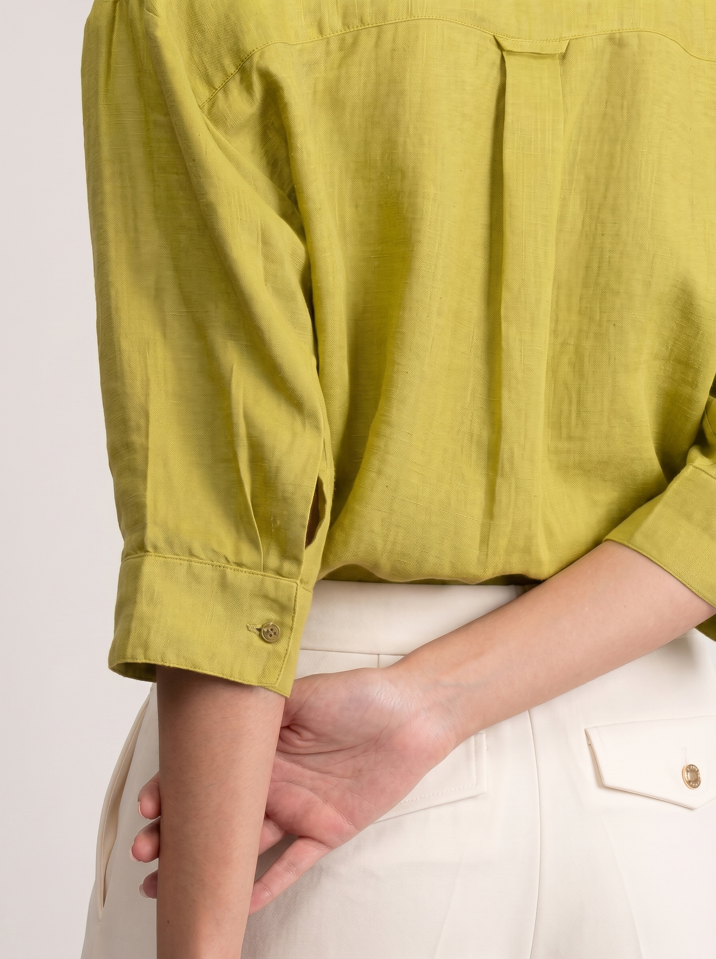100% European Linen Boxy Popover Shirt - Olive Stone
