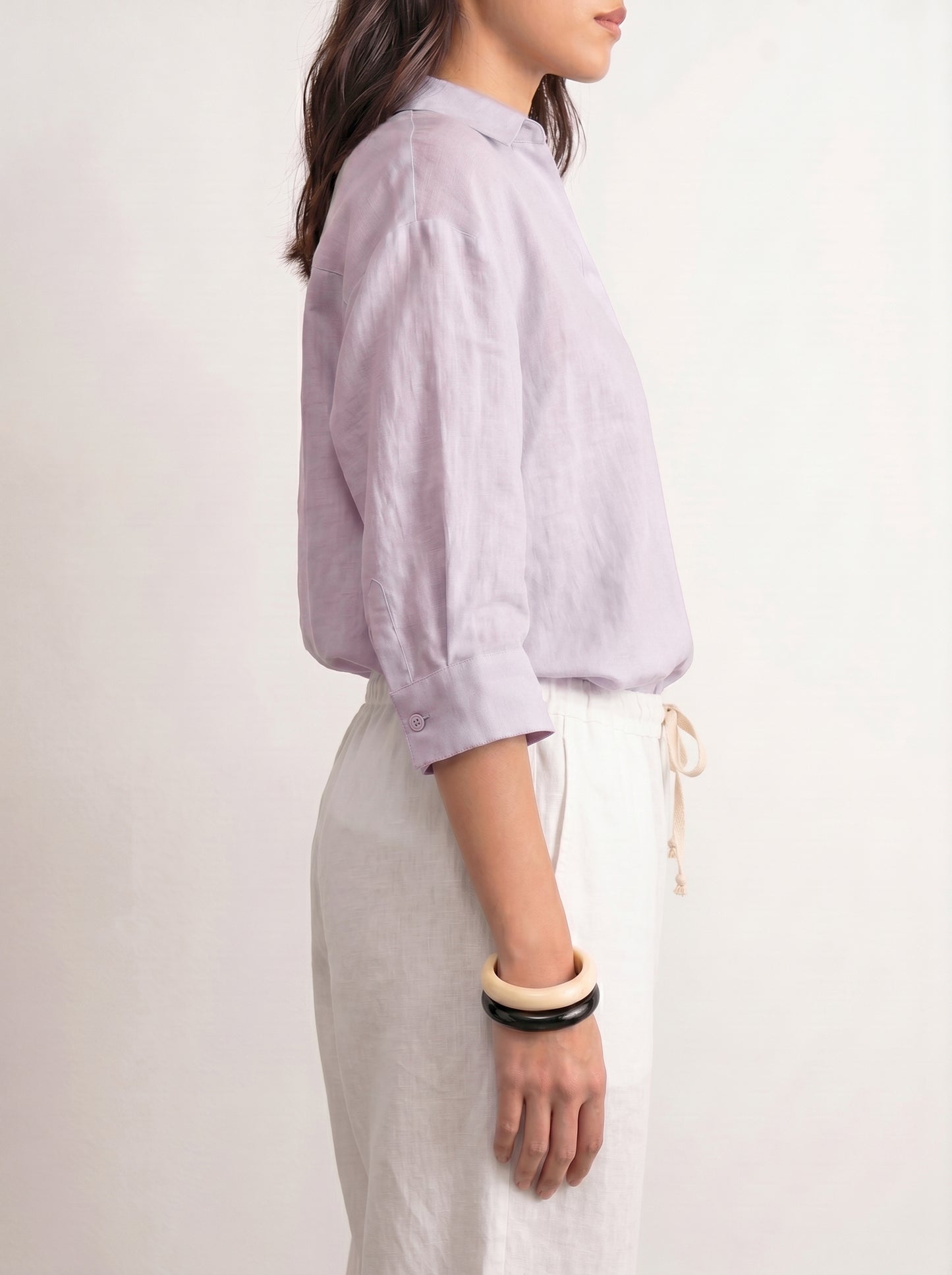 100% European Linen Boxy Popover Shirt - Lilac