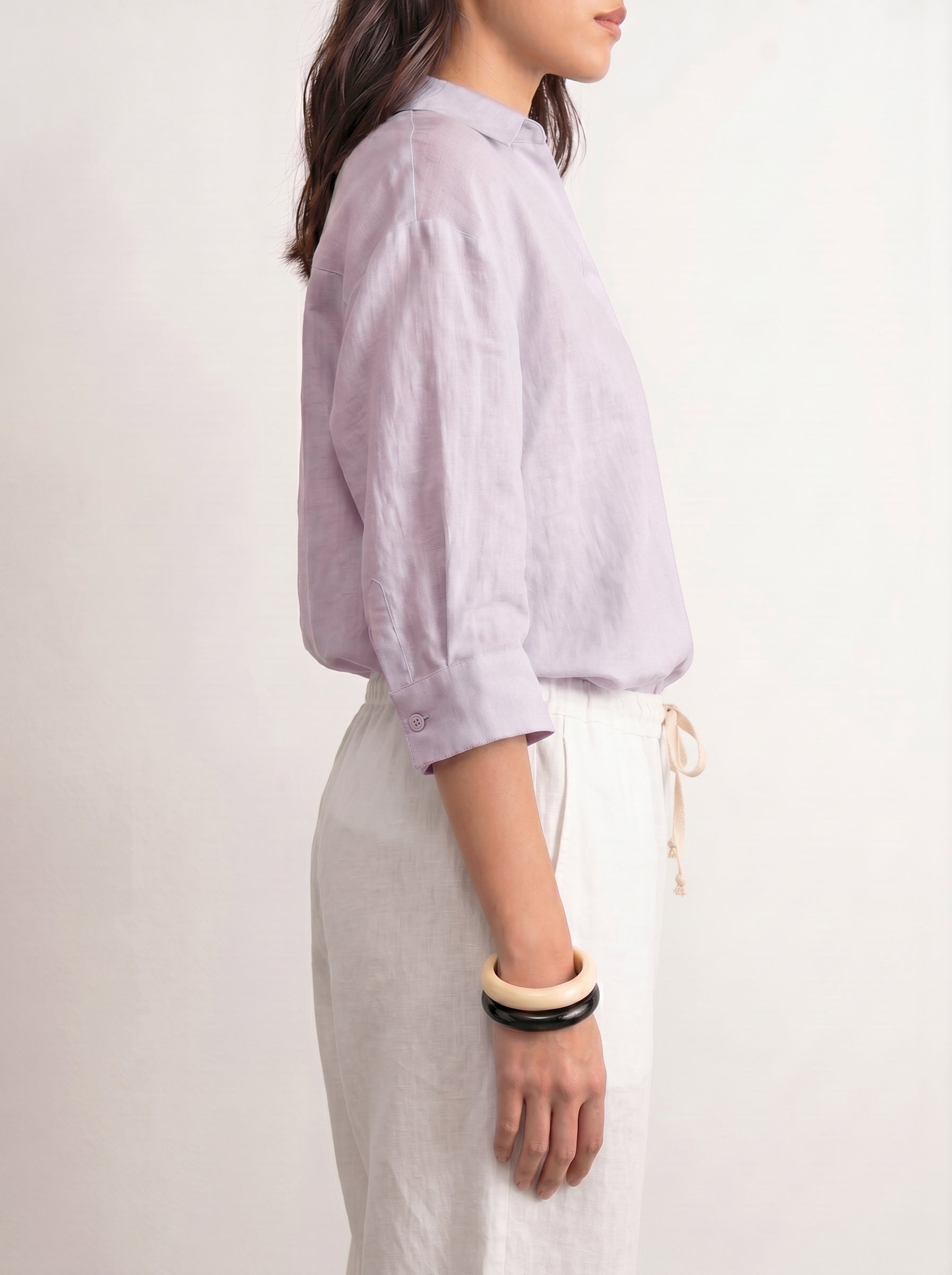 100% European Linen Boxy Popover Shirt - Lilac