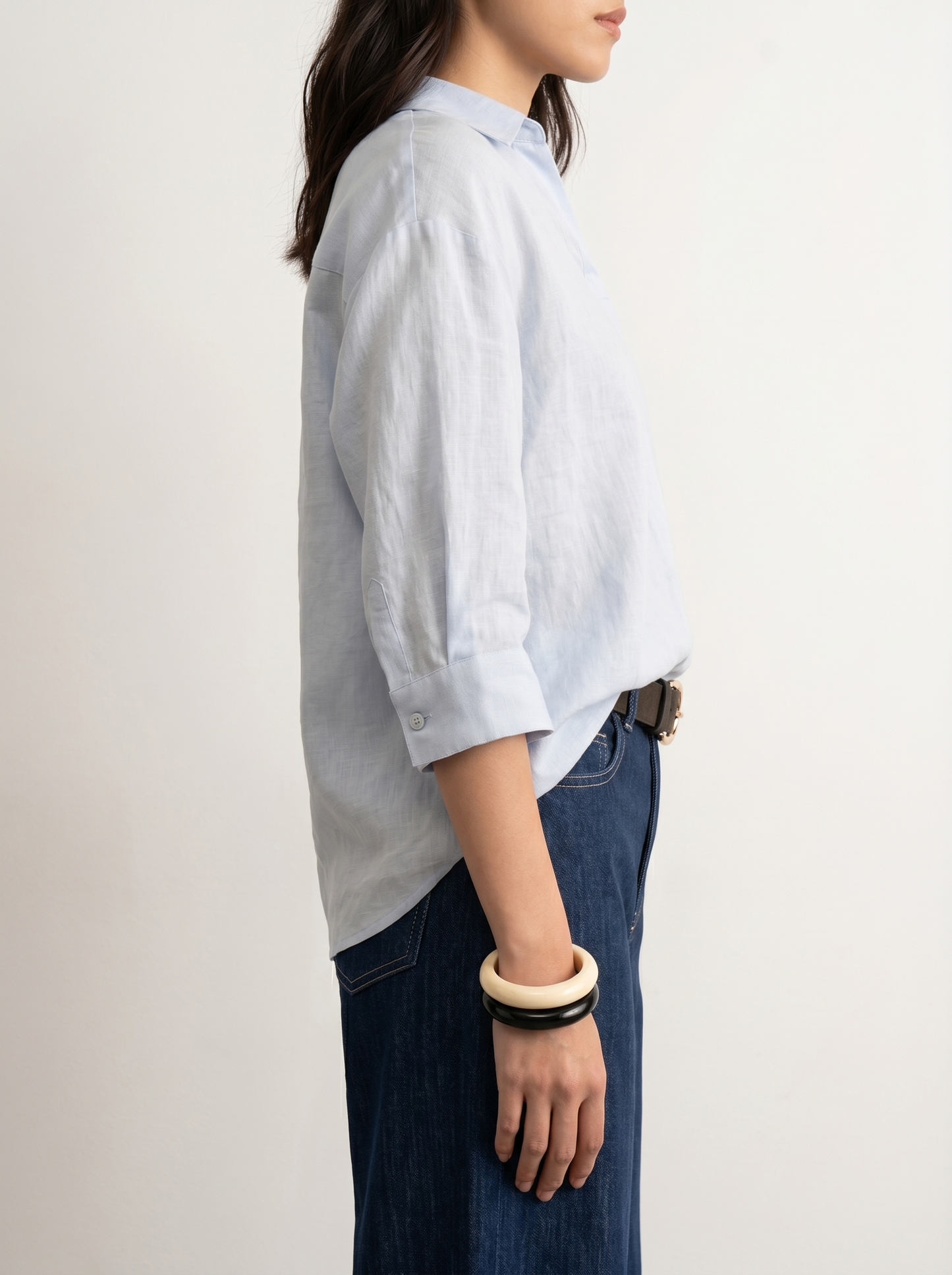 100% European Linen Boxy Popover Shirt - Powder Blue