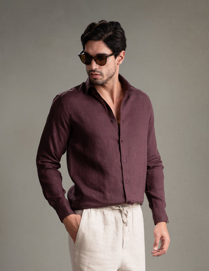 100% European Linen Classic Everyday Shirt - Maison X - Coffee Brown