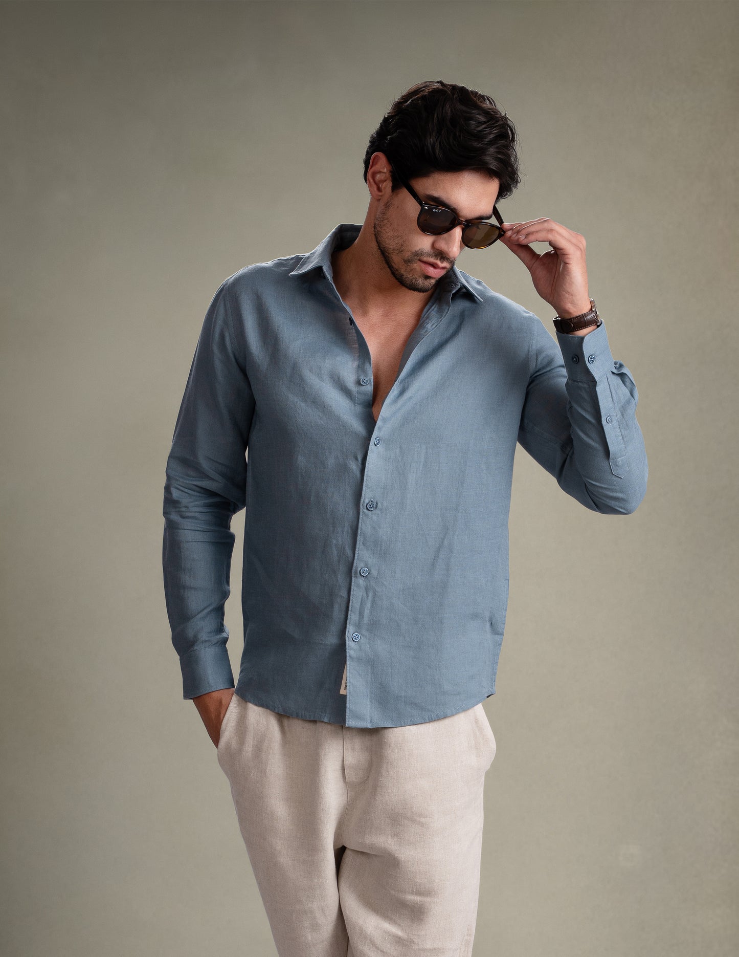 100% European Linen Classic Everyday Shirt - Maison X - Steel Blue