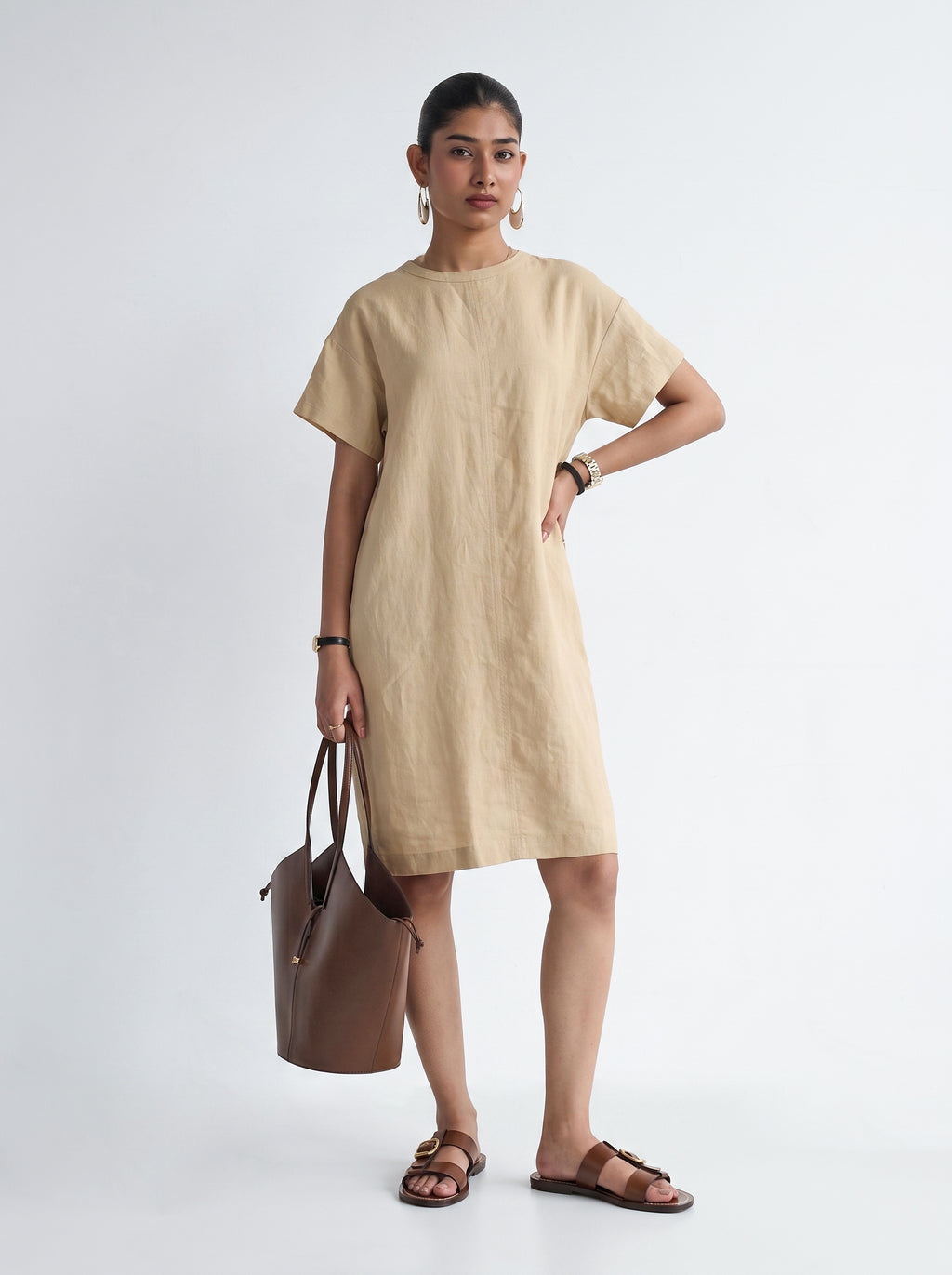 100% European Linen Oversized Casual Dress - Bamboo