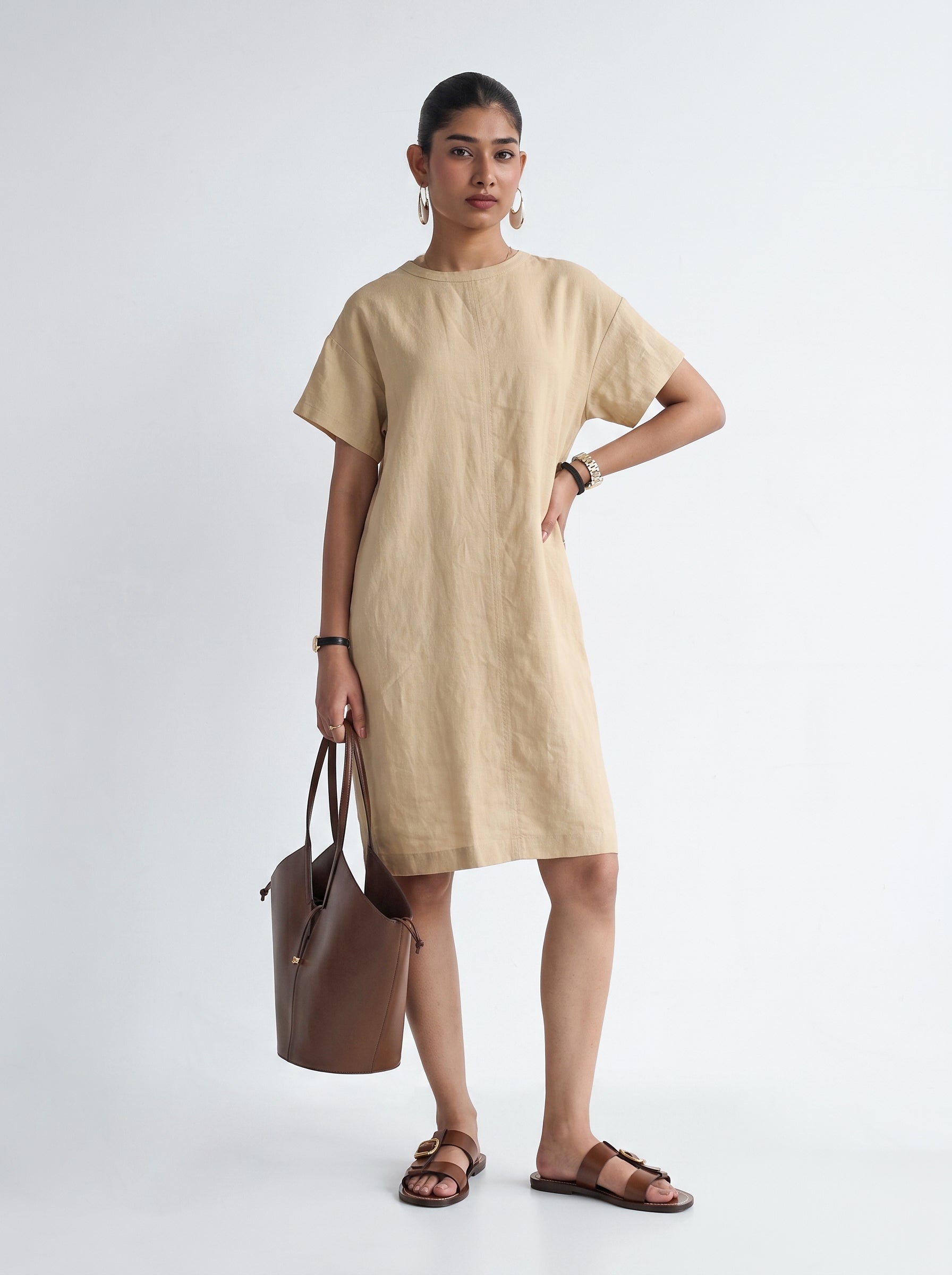 100% European Linen Oversized Casual Dress - Bamboo