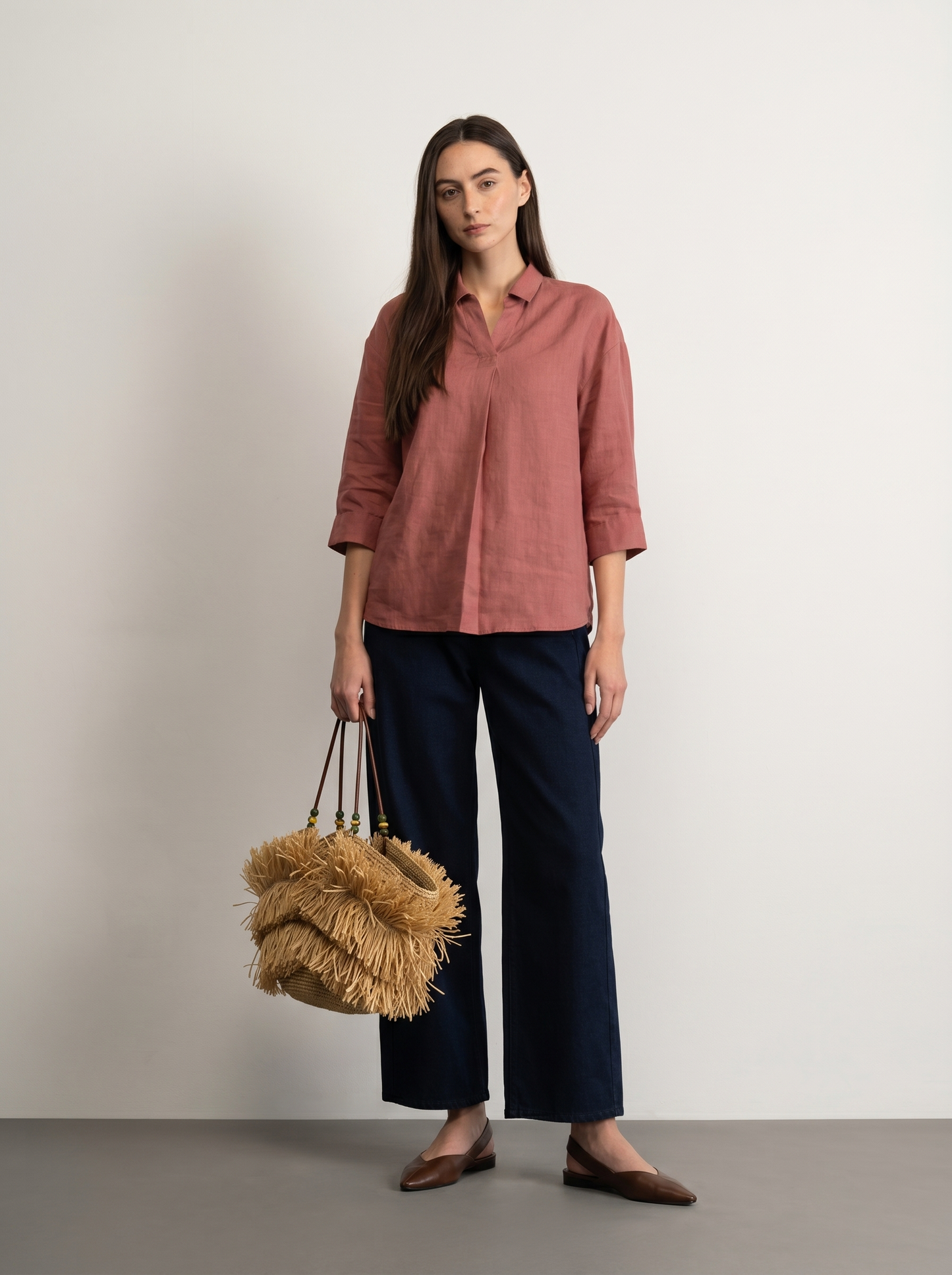 100% European Linen Boxy Popover Shirt - Rose