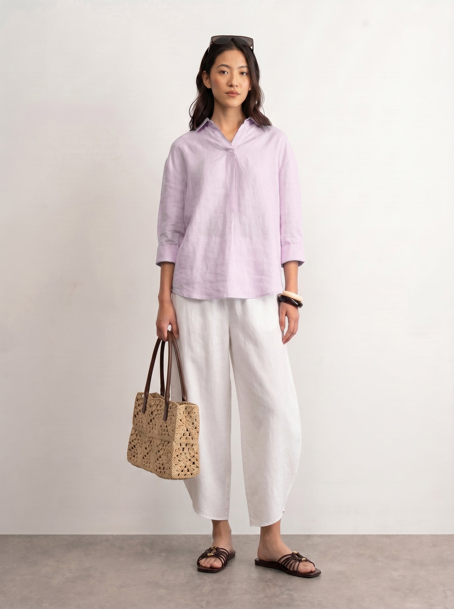 100% European Linen Boxy Popover Shirt - Lilac
