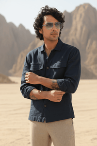 100% European Linen Utility Shacket - Navy