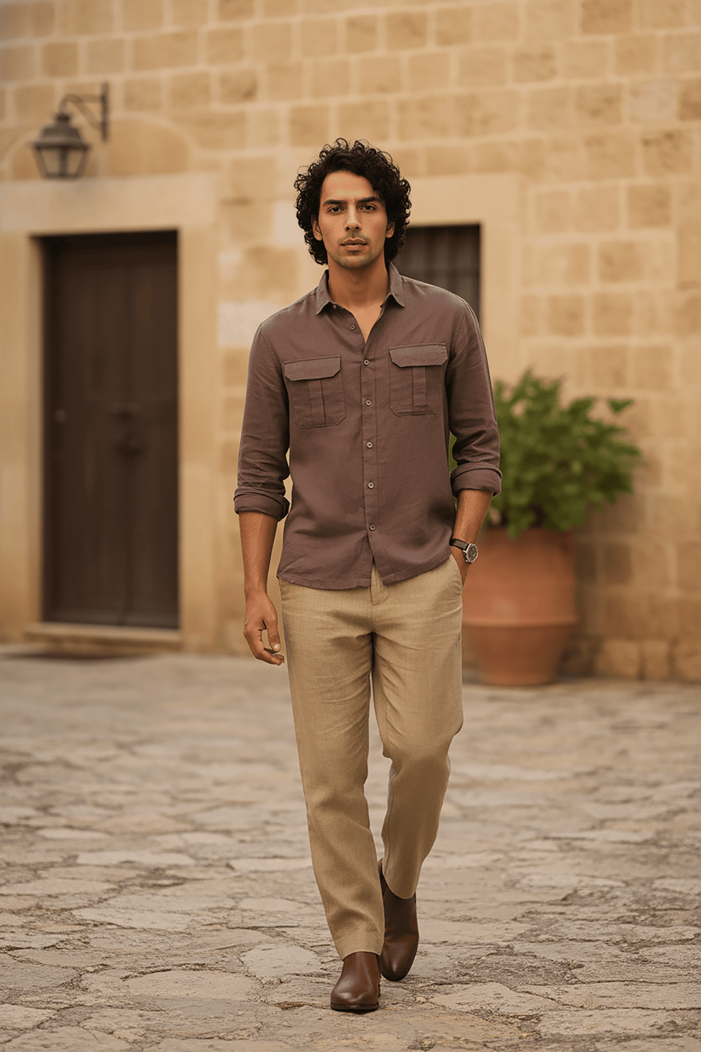100% European Linen Utility Shirt - Ash Purple