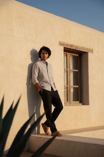 100% European Linen Mandarin Collar Shirt