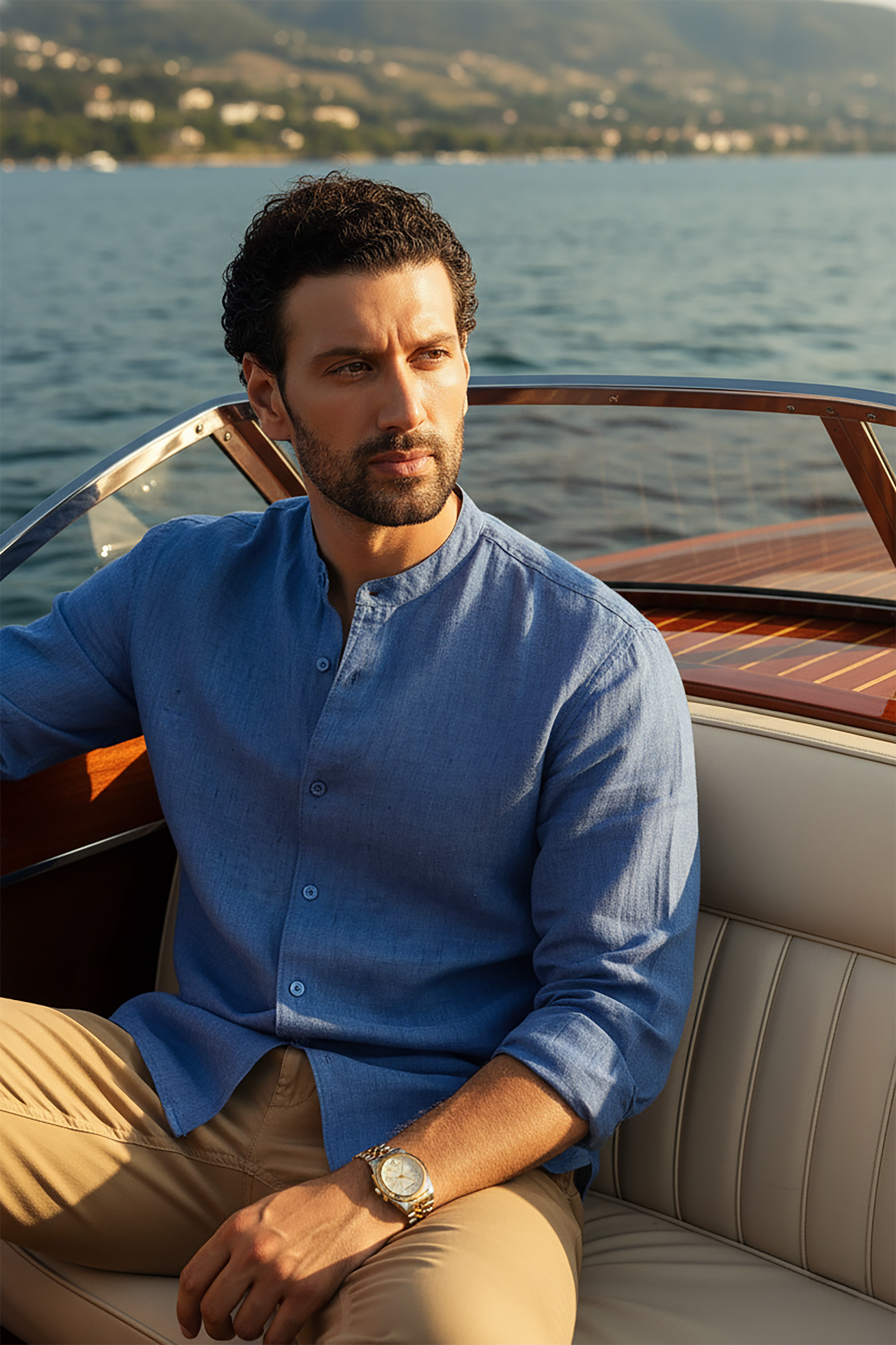 100% European Linen Mandarin Collar Shirt