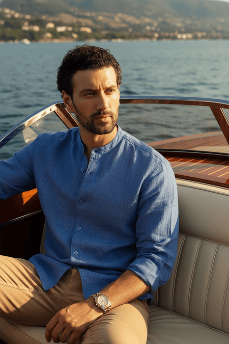 100% European Linen Mandarin Collar Shirt