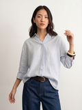 100% European Linen Boxy Popover Shirt - Powder Blue