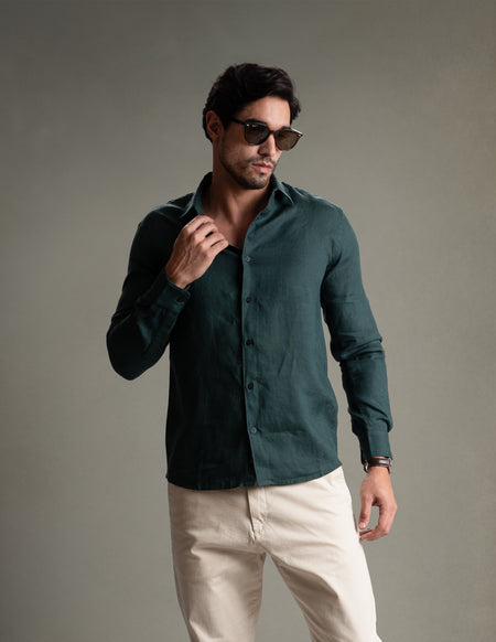 100% European Linen Classic Everyday Shirt - Maison X - Teal