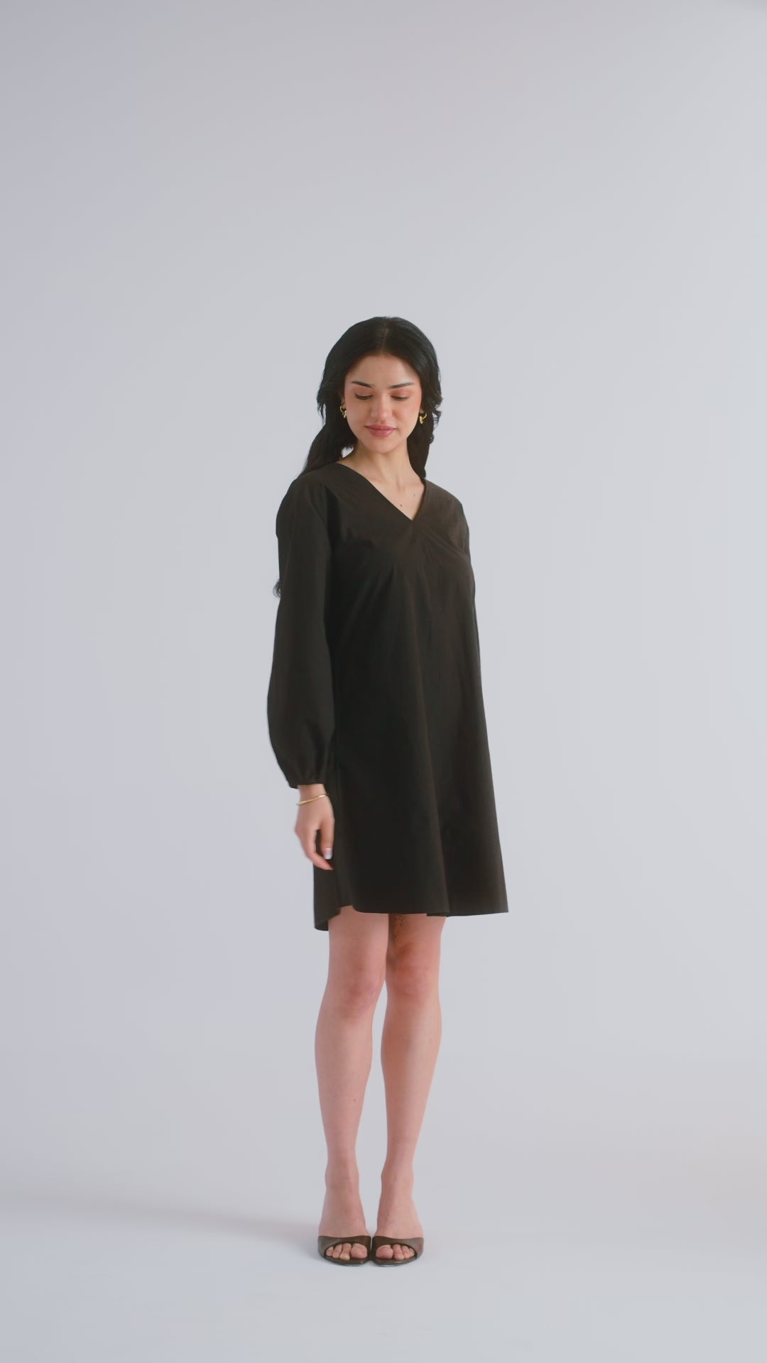100% Cotton Poplin Babydoll Dress - Black