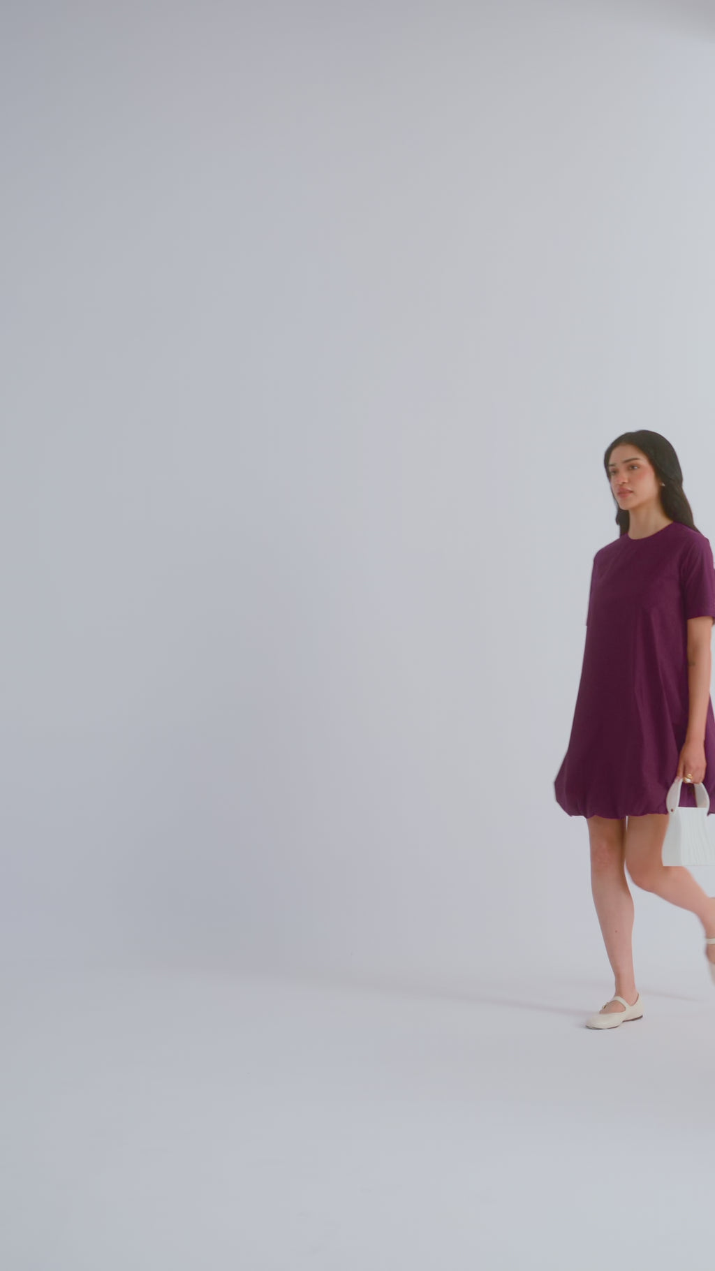 100% Cotton Poplin Bubble-Hem Mini Dress - Wine