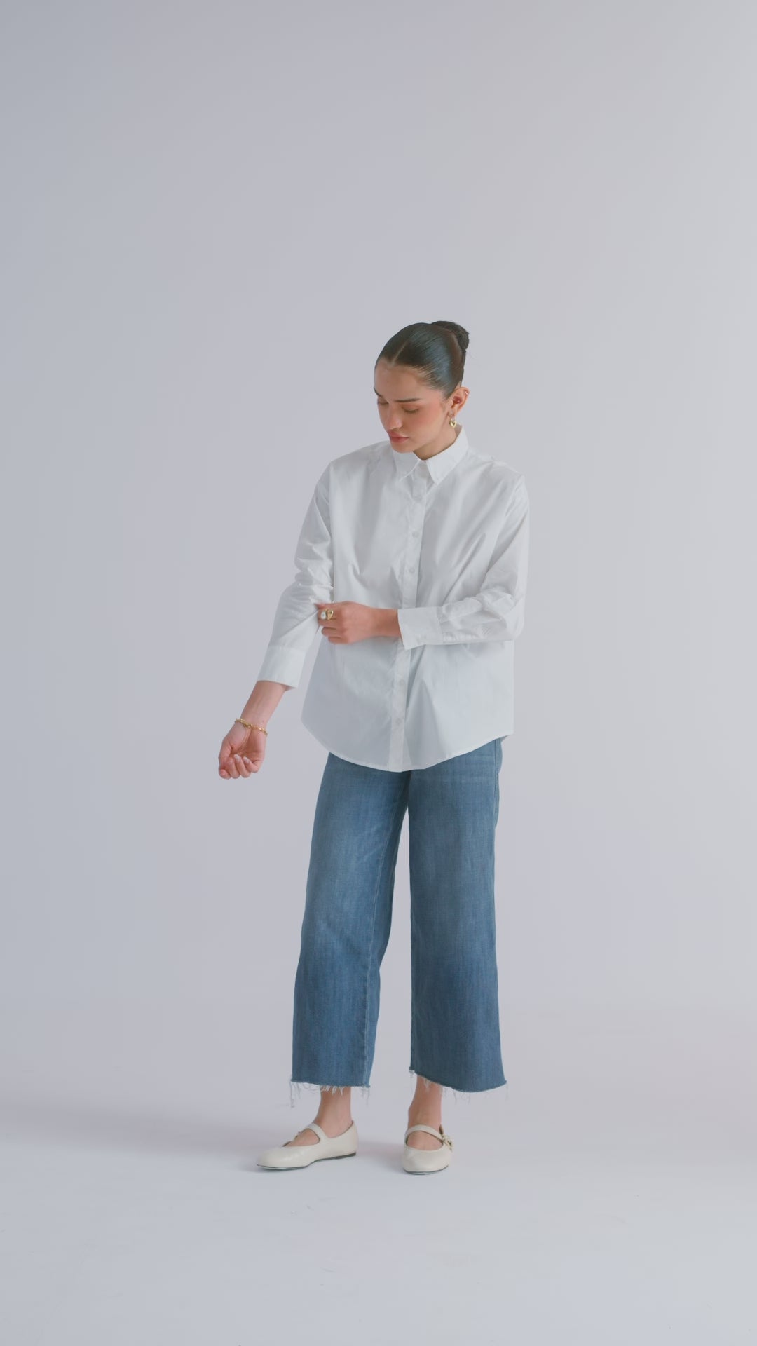 100% Cotton Poplin Oversized Shirt - White