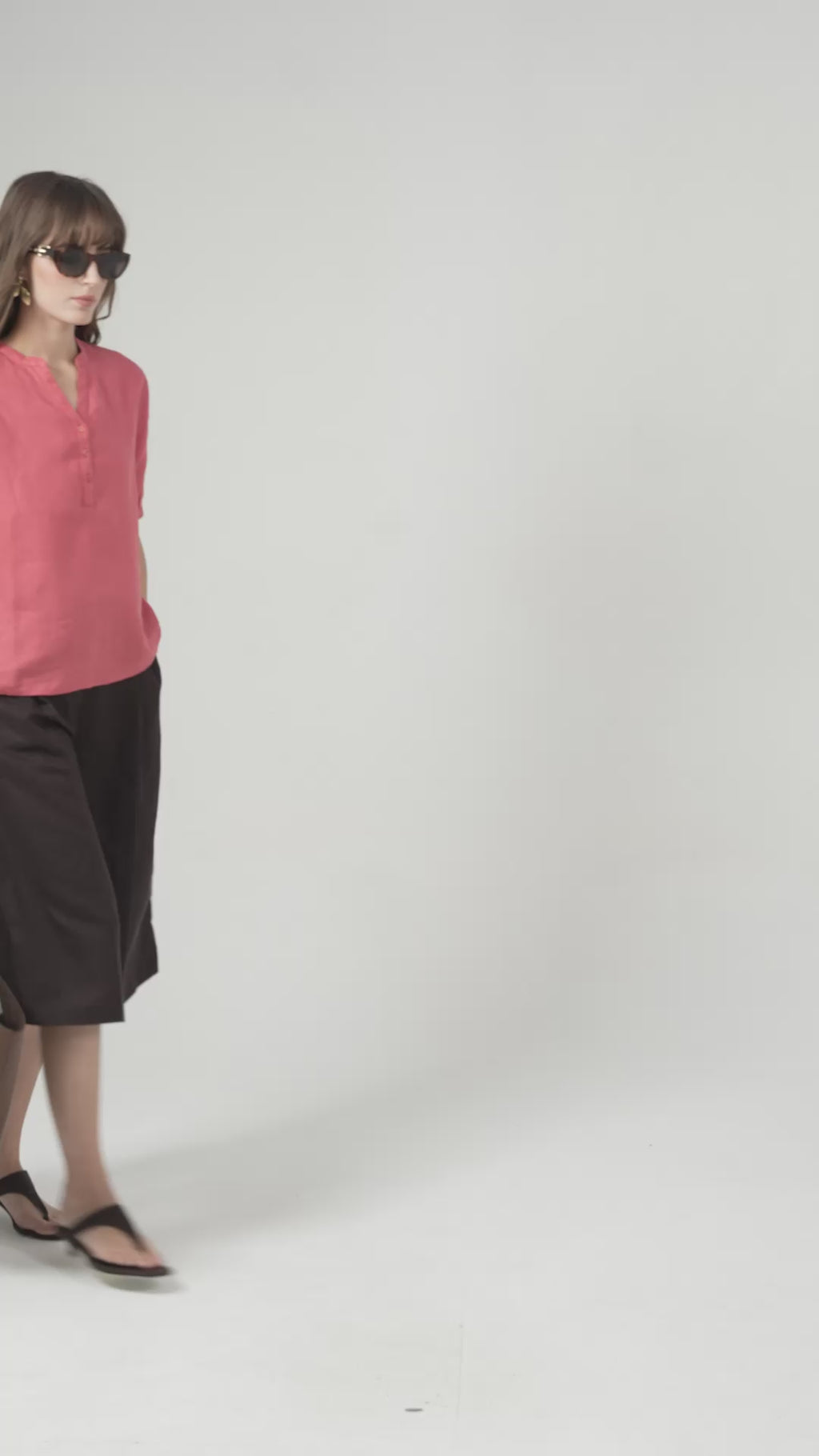 100% European Linen Peasant Blouse - Coral