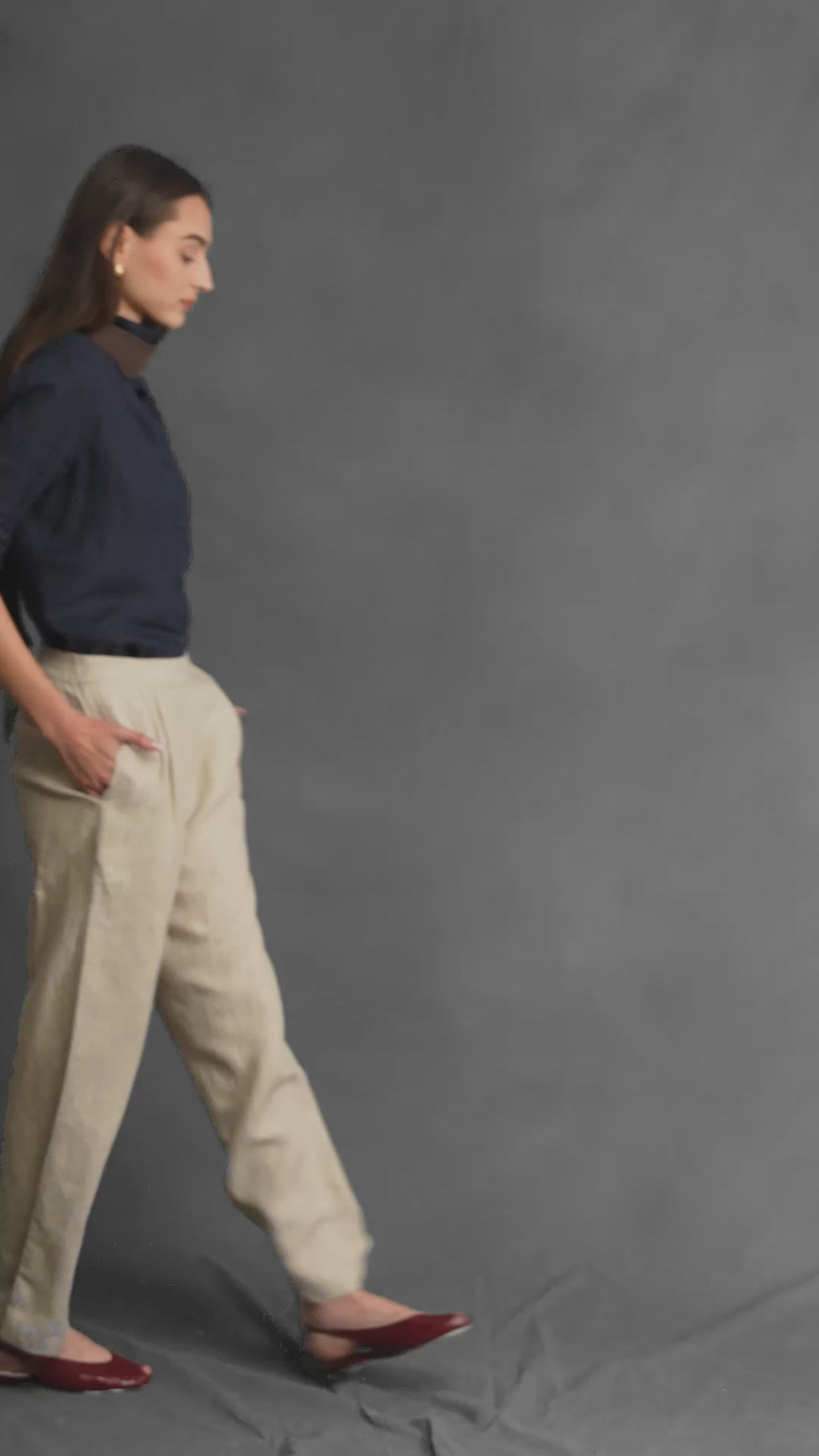 100% European Linen Relaxed Fit Wide Leg Trousers - Oatmeal
