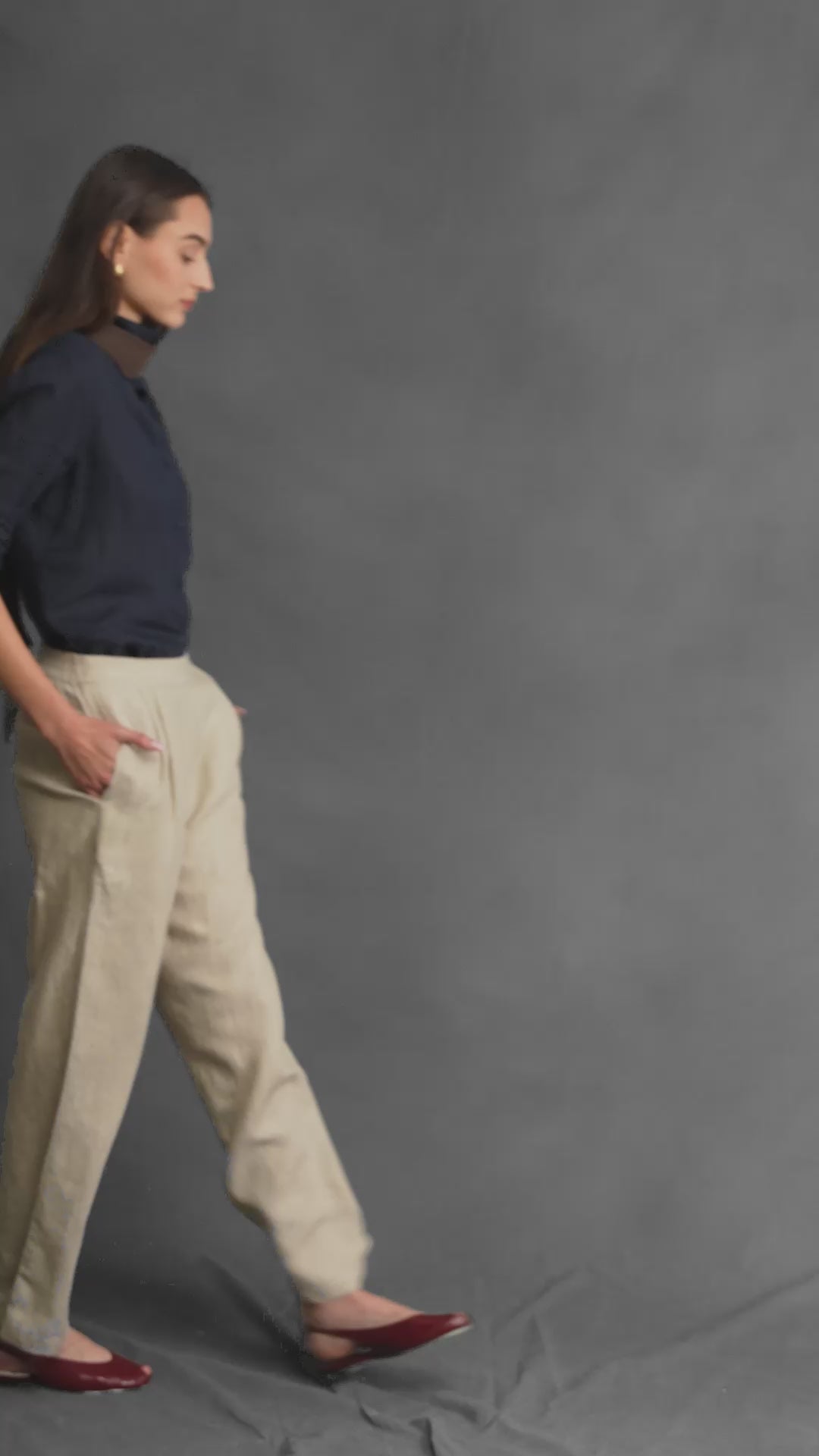 100% European Linen Relaxed Fit Wide Leg Trousers - Oatmeal