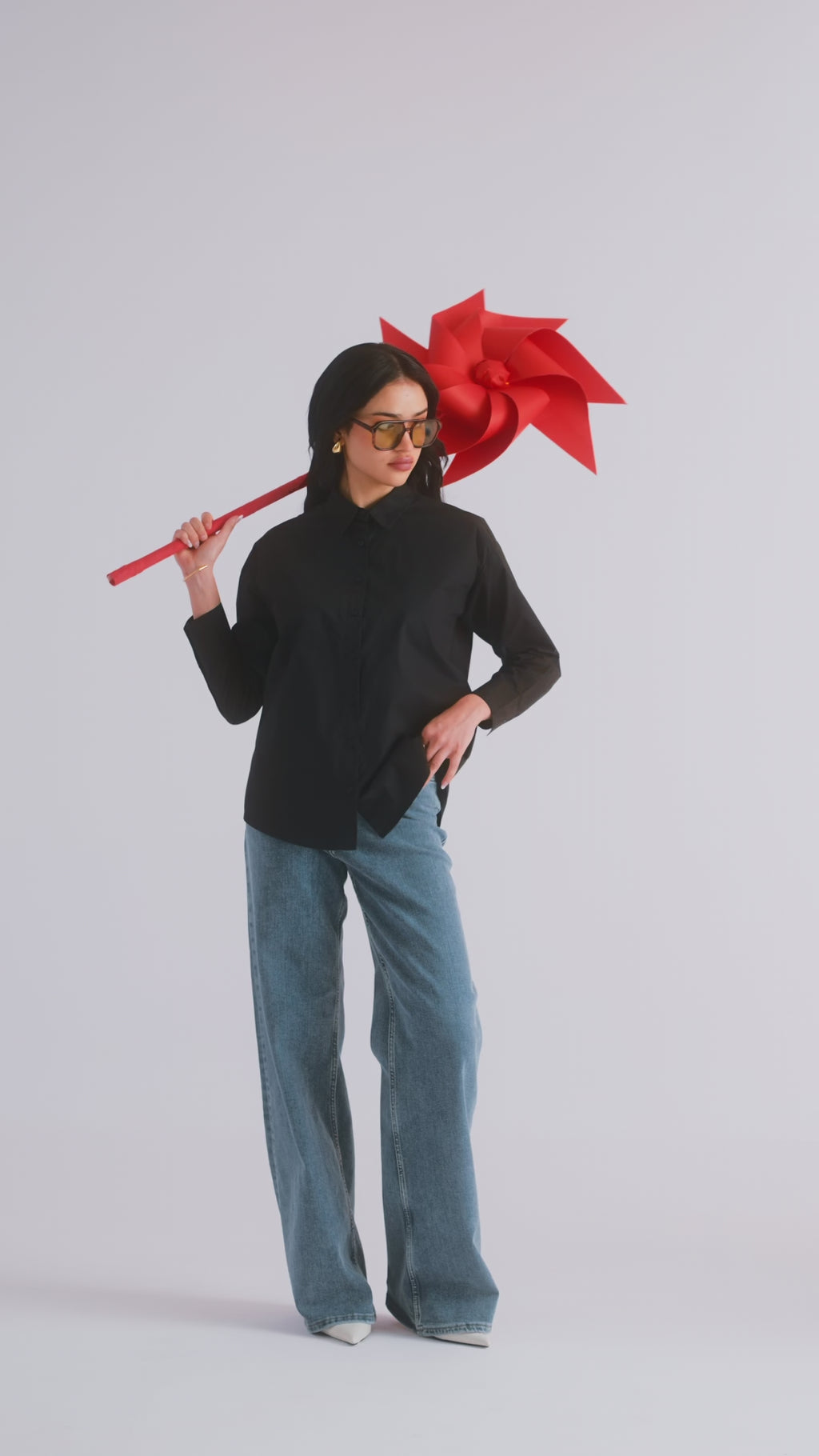100% Cotton Poplin Oversized Shirt - Black