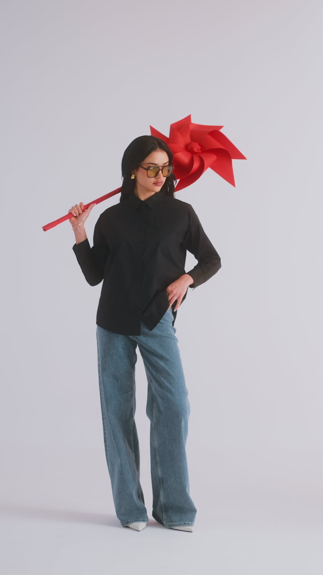 100% Cotton Poplin Oversized Shirt - Black