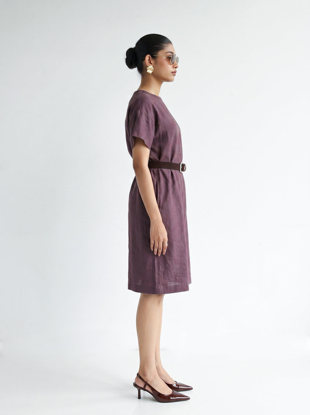 100% European Linen Oversized Casual Dress - Coffee Brown