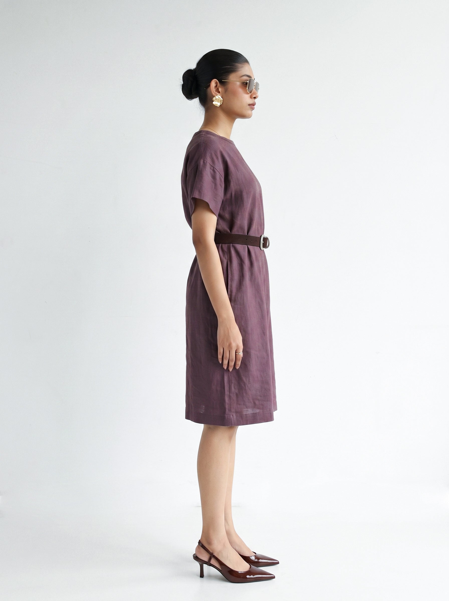 100% European Linen Oversized Casual Dress - Coffee Brown