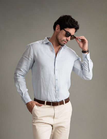 100% European Linen Classic Everyday Shirt - Maison X - Powder Blue