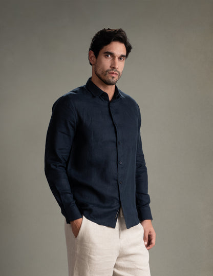 100% European Linen Classic Everyday Shirt - Maison X - Navy